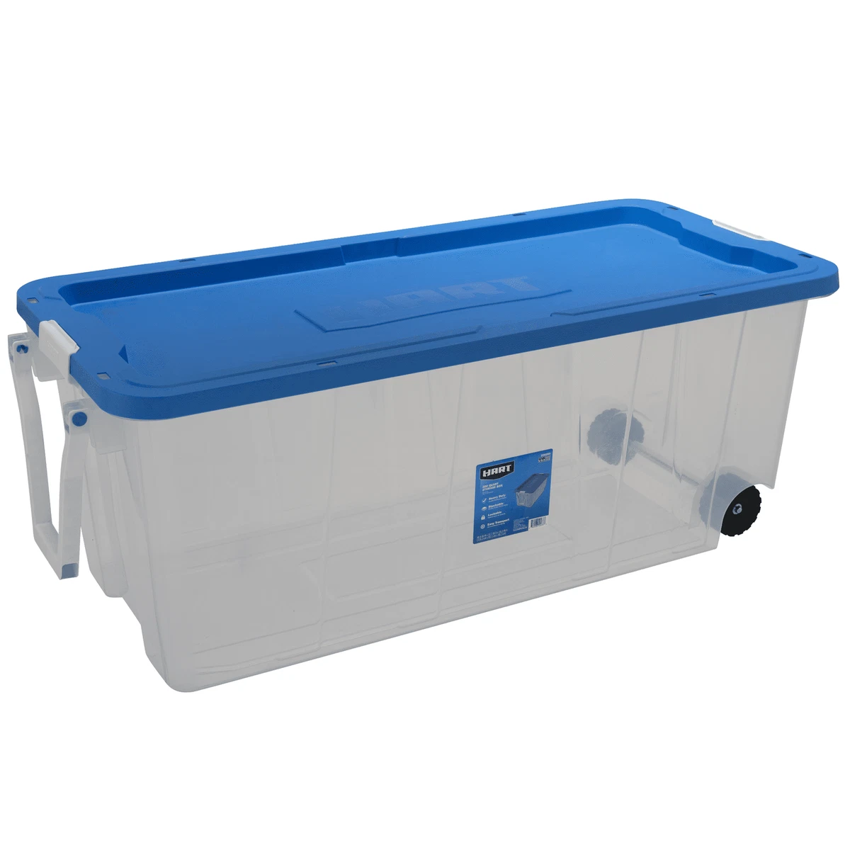 HART 200 Quart Latching Rolling Plastic Storage Bin Container, Clear, Set  of 2