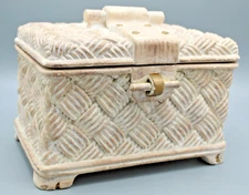 JARU Pottery Ceramic Box & Lid JNO458 Rustic Nailhead Quilt Weave Heavy
