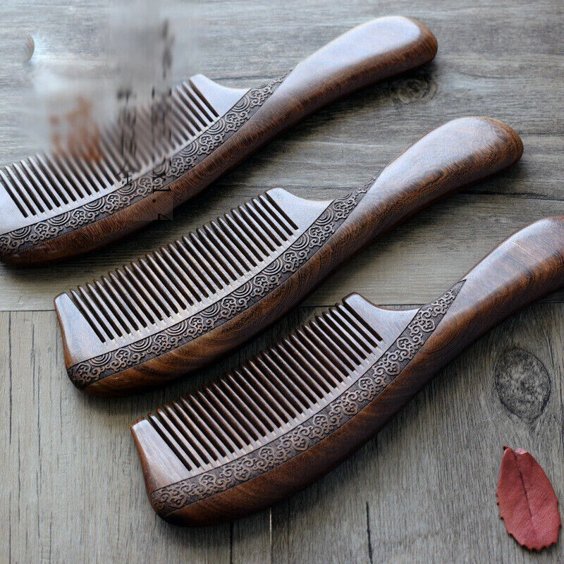 Peine de madera hecho a mano dos lados tallado decoración mujer hogar adornos accesorios Foto 3 de 4