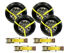 Reinforced Tie Down Lasso Strap 2" x 8 FT with Rail Hook Ratchet Kit (4 Pack)