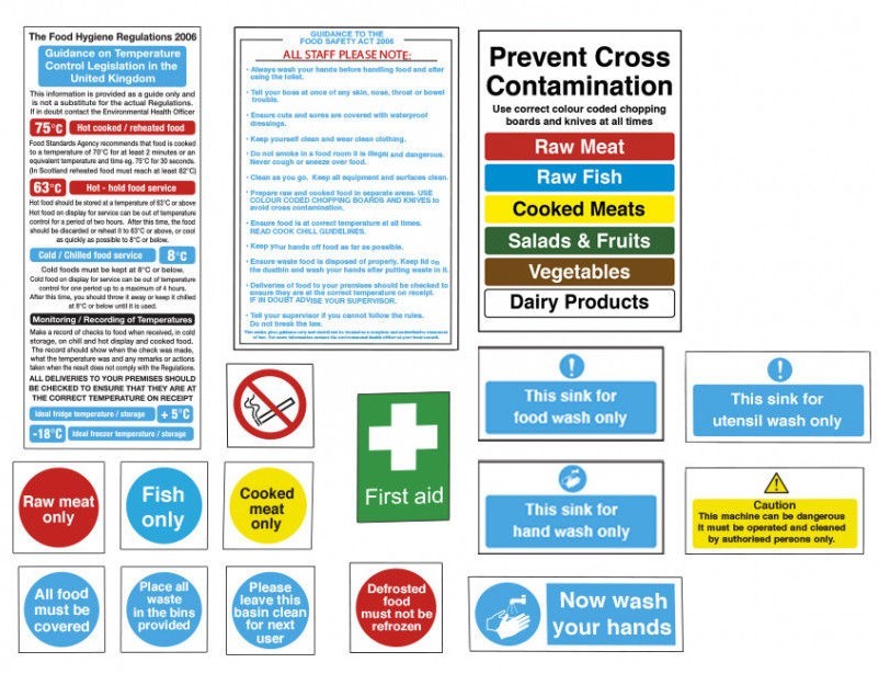 Kitchen Hygiene Signs Catering Self Adhesive Food Safety Notices - Pack of 17