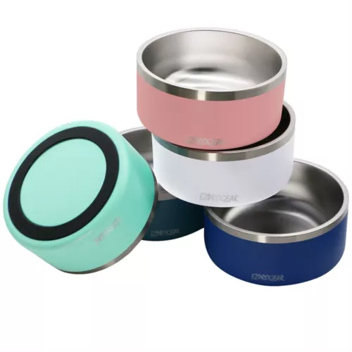 Ezprogear 64 oz Stainless Steel Double Wall Dog Bowl  w/Collapsible Travel Bowl