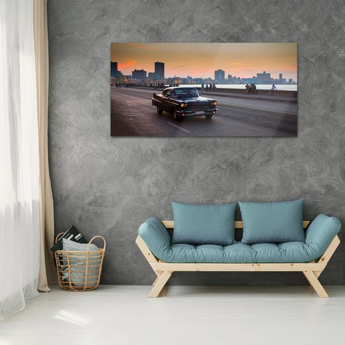 Wandbilder Glasbild für Wohnzimmer 140x70 Klassischer Oldtimer Straßen Havanna - Bild 3 von 7