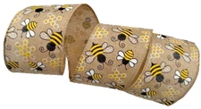 Bee Bees Ribbon light sparkle honeycomb Keeper Burlap 2.5" Wire  Sold by YARD