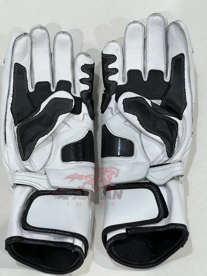 DAINESE BLANCO HECHO A MANO LIGERO MOTO CUERO DE VACA GUANTES BLINDADOS - Imagen 2 de 3