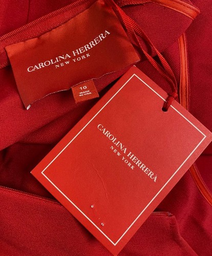 $3690 Carolina Herrera Women's Red V-Neck 3/4 Sleeve Stretch Gown Dress Size 10 - Picture 3 of 3