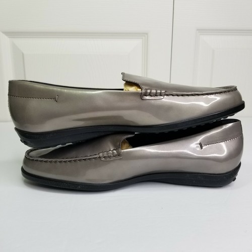 NEW Tod's 6.5 US 36.5 EU Patent Leather Driving Shoes Loafers Gray Pewter Tods - Picture 6 of 10