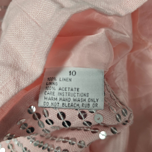 Joi Womens A-line Skirt Size 10 Pink Linen Sequins Knee Length - Picture 12 of 13