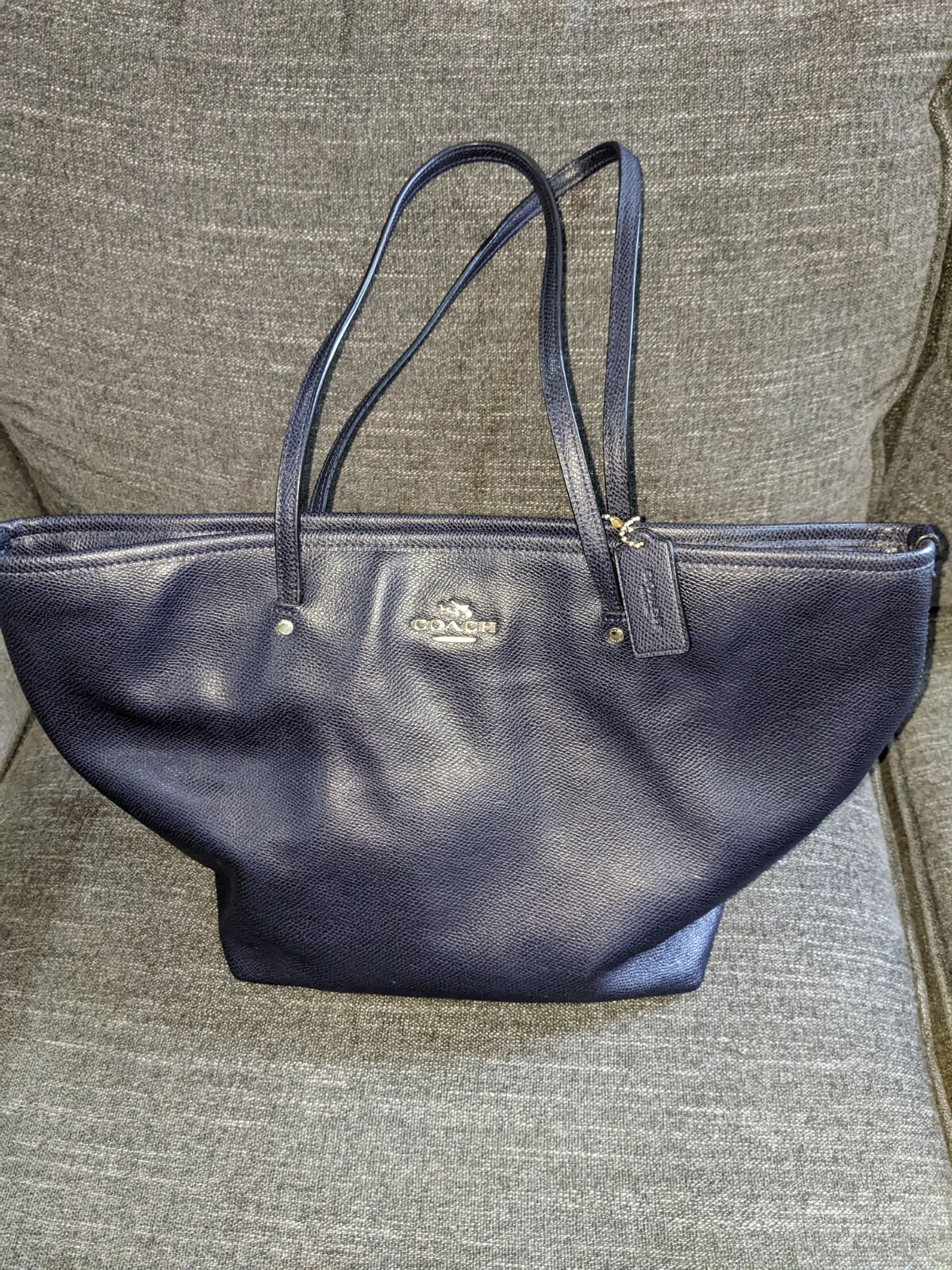 *USED* Genuine Coach Crossgrain Leather Tote bag Navy… Gem