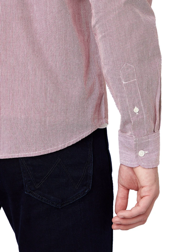 Wrangler - Camisa De Negocios Casual Para Hombre A Rayas Rojas Regular Fit - Imagen 4 de 4