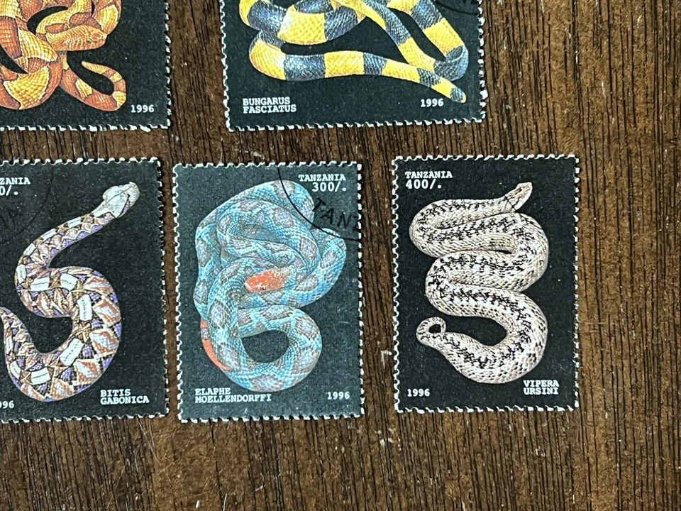 Tanzania 1996 #1471-77 conjunto de 7 serpientes cto estampillas usadas Foto 4 de 4