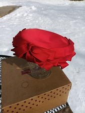 Vintage 1950's 1960's Miss Alice Red Pillbox Fascinator Hat with Bow