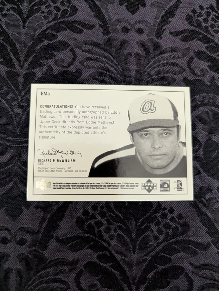 Upper Deck Century Legends Epic Signatures 1999 Eddie Matthews Auto Braves Salón de la fama Foto 2 de 2