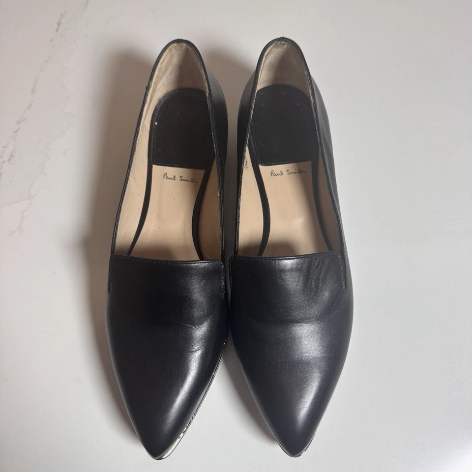 Paul Smith Vern Pisos Mujer EU 39 (US 8.5-9) Cuero Negro Diseño Hoja Suela Foto 4 de 4