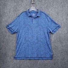 Tommy Bahama Polo Shirt Mens L Large Blue Short Sleeve Floral Hawaiian Collared