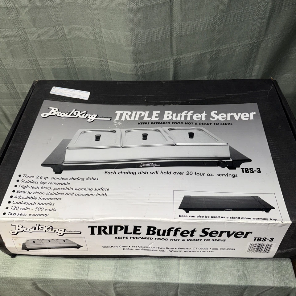 BROIL KING Profesional Triple Servidor Buffet/Bandeja de Calentamiento TBS-3 Nuevo En Caja Foto 2 de 4
