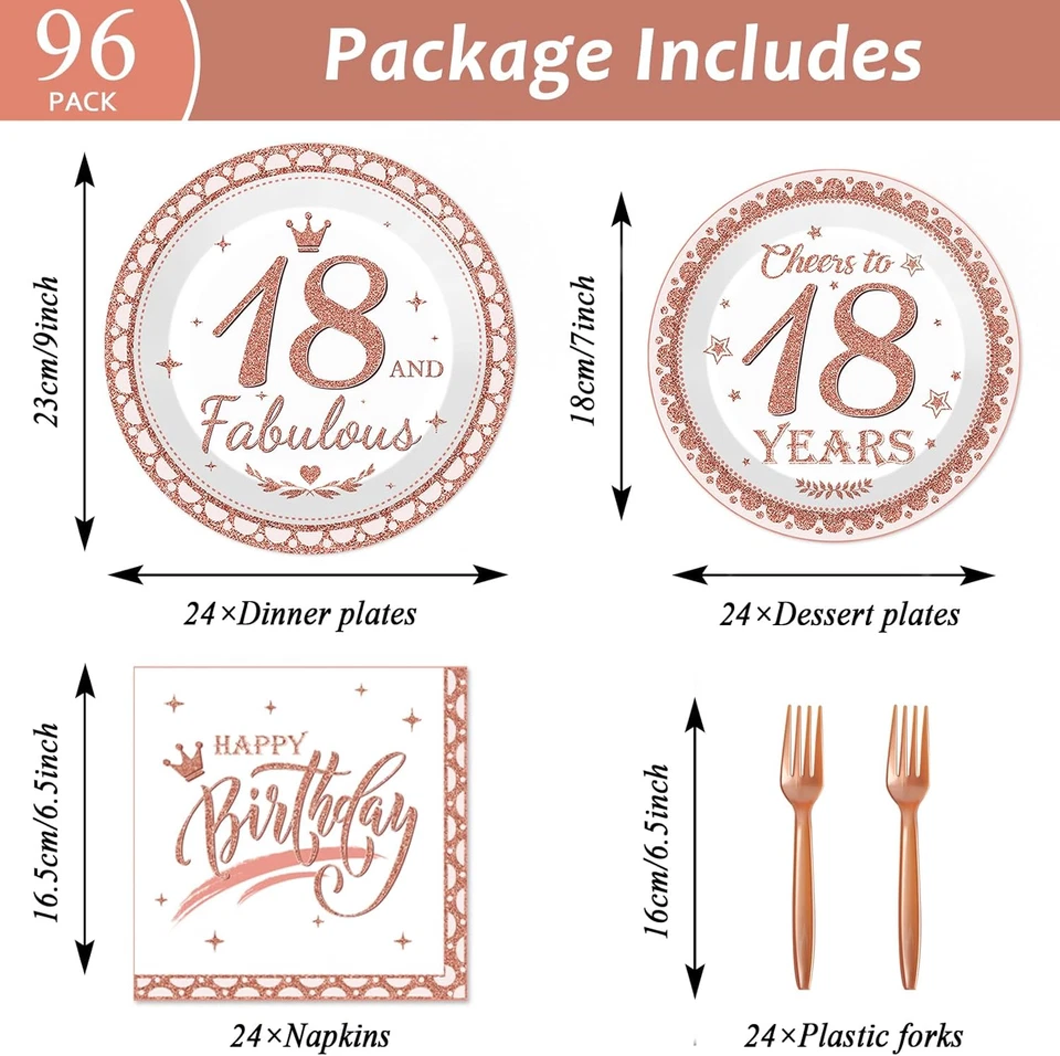 Platos y servilletas de papel de oro rosa para mujer decoraciones de 18 cumpleaños 96 un. Foto 2 de 4