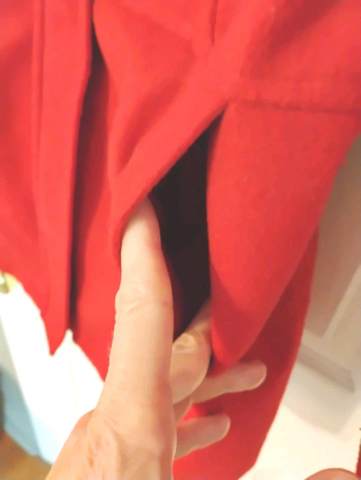 Niña 14/16 Terciopelo Elegante Rojo Cereza Lona Fieltro Abrigo Clásico Preppy Academia Niñas Foto 4 de 4