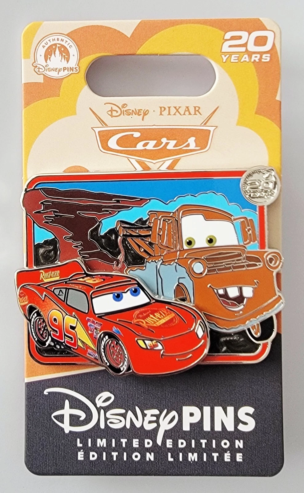 Disneyland Cars Lightening McQueen and Tow Mater 20th Anniversary Pin LE 3000