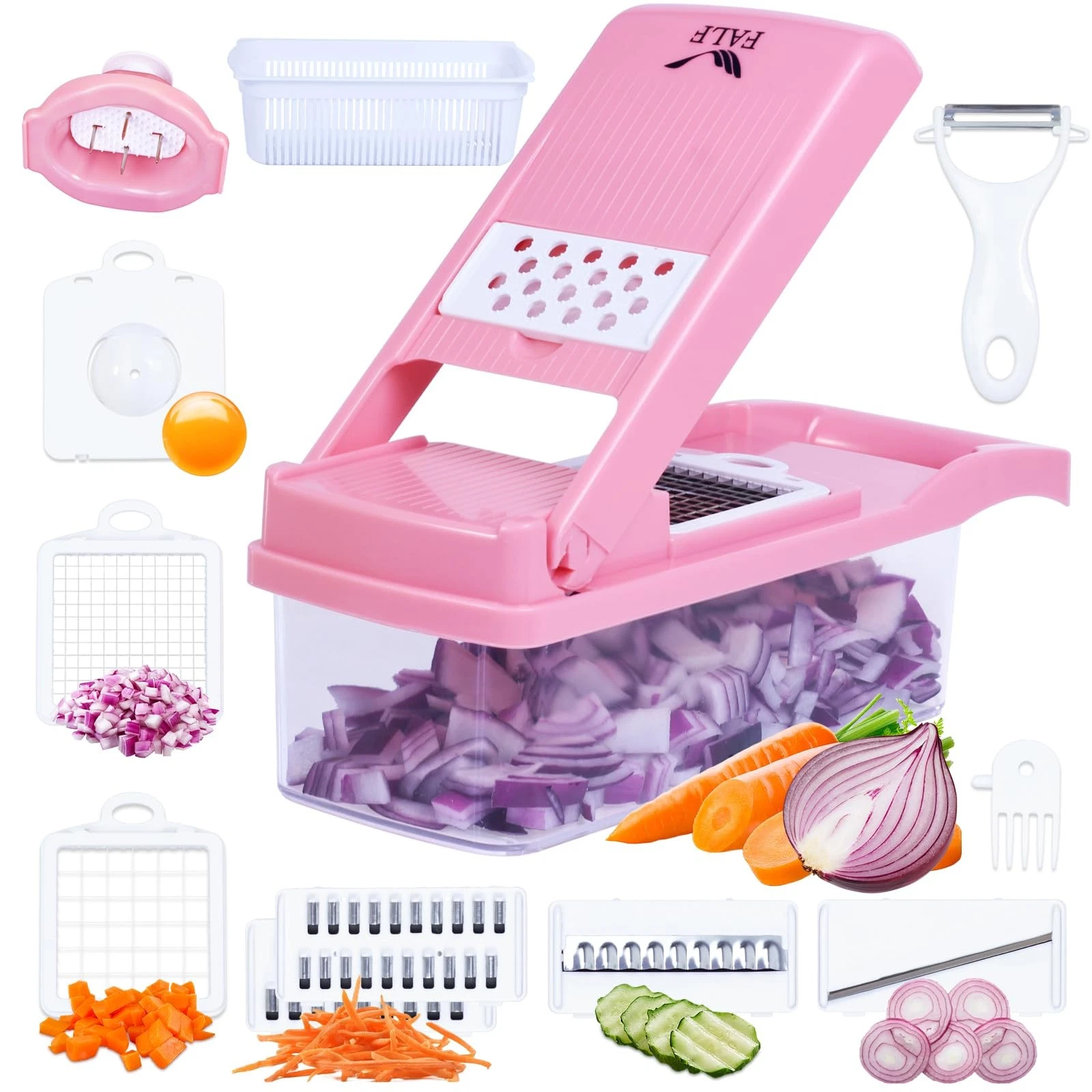 16-in-1 Vegetable Chopper & Mandoline Slicer with Container, Multifunctional ...