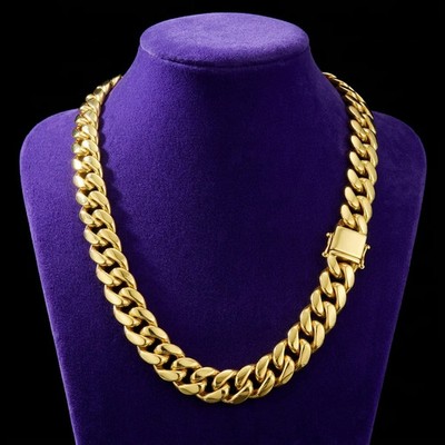 Miami Cuban Link Chain Necklace 18K Gold Plated Stainless Steel 6-18mm 16-30''