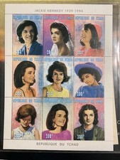 JACKIE KENNEDY 1929-1994 Plate Block of (9) Chad Postage Stamps with COA 