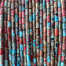 4x8mm Red Blue Cylinder Tube Natural Sea Sediment Jaspers Beads for Jewelry DIY