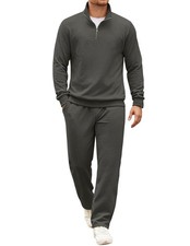 Men's Sweatsuit Set Quarter Zip Textured Long Sleeve Jogging Activewear Casua...