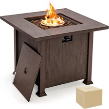 32 Inches Propane Fire Pit, 50,000 BTU Gas Fire Pit Table with Lid, Lava Rocks, 