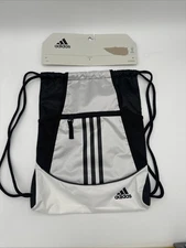 adidas Unisex Alliance 2 Sackpack Drawstring Bag White Black Gym Sack Cinch