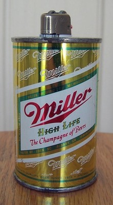 Miller High Life Beer Can Lighter, Tab, Flat, Cone, Milwaukee, WI,