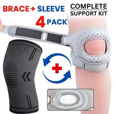 Knee Brace & Sleeve Set Neoprene Support Patella Stabilizer Compression Straps