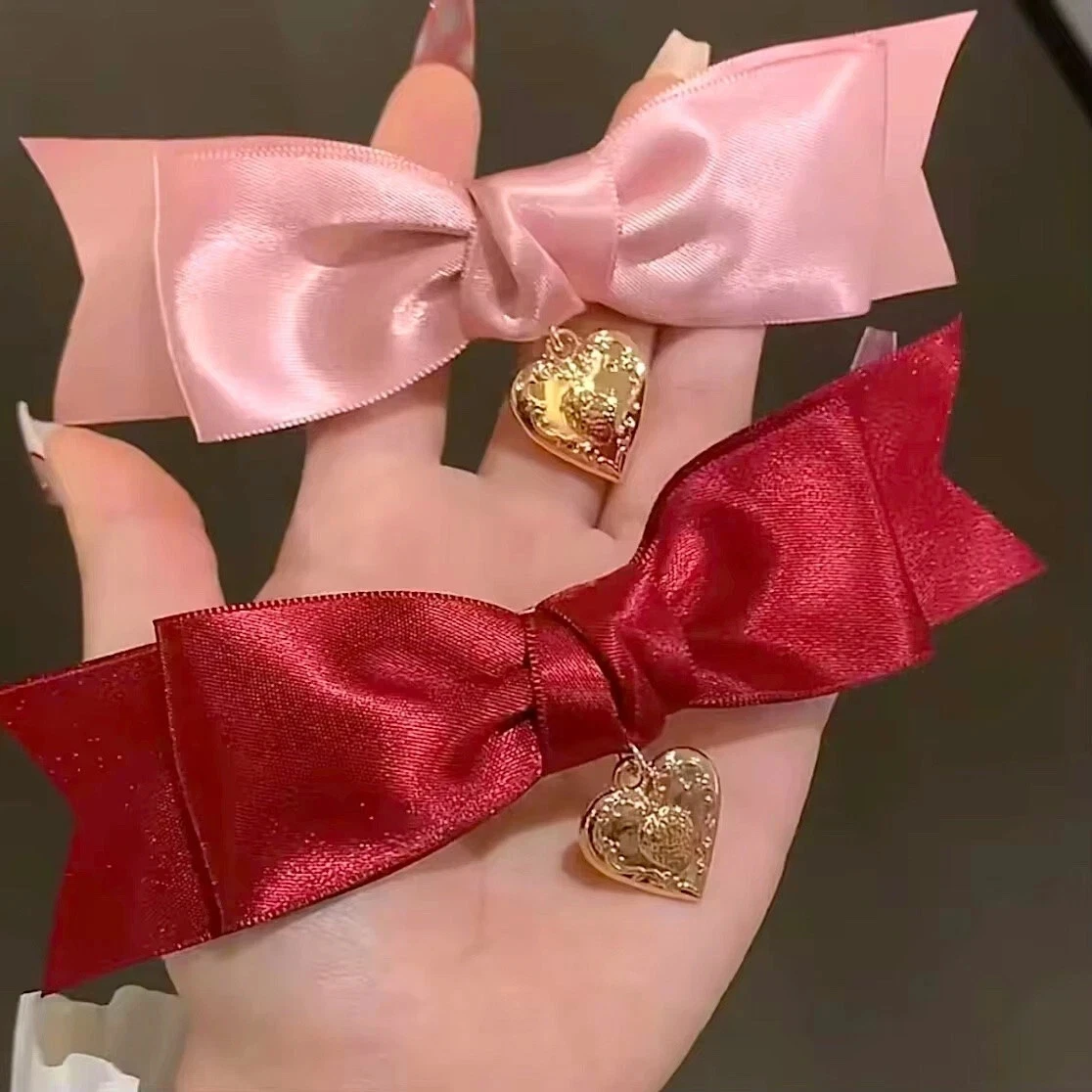 Ribbon Hair Clip - Set of 2 ( Pink and Red )