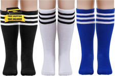 3 Pairs Stripes Knee High Tube Socks Kids Soccer Socks School Cotton Uniform Spo