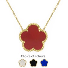 Ladies Onyx Clover Necklace – 925 Sterling Silver Elegantly Plated In Gold