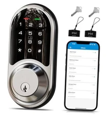  RZ06 Smart Lock for Front Door with App Control, Keyless Entry, Satin Nickel