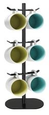 Cup Holder Tree with 6 Hooks Metal Coffee Mug Rack Stand Black