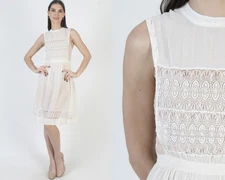 Vintage 1900s White Cotton Edwardian Dress Old Fashion Antique Pinafore Apron