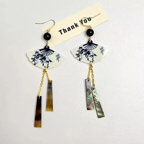 1Pair Chinese Style Fan Pendent Tassel Earrings National Style Earrings Gifts - Picture 5 of 7