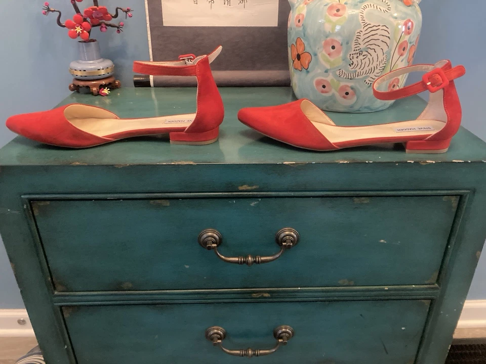 Steve Madden Slingback Punta Punta Plana Rojo Gamuza Mujer’s Talla 11 Foto 3 de 4