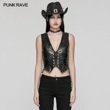 Punk Rave Women Black Gothic Punk Rivet Faux Leather Vest Slim Waistcoat