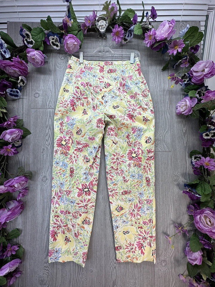 Brooks Brothers Floral Pants Size 4 Womens Dress Pants Yellow Flowers - Image 2 of 4