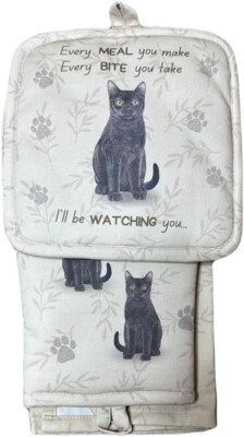 Black Cat 3-Piece Kitchen Set - Oven Mitt, Pot Holder & Towel Set