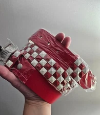 Studded Red & White Leather Belt with Buckle Punk Rock Metal Rivets Skater Belt