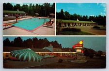 Vintage Postcard Emporia VA MOTEL EMPORIA Swimming Pool Old Cars Sign T4