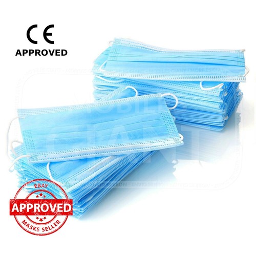 FLUID REPELLENT 3PLY Non Surgical Face Mask Nose Grip Ear Loop Disposable UK - Picture 3 of 22