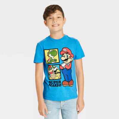 Super Mario Yoshi Bowser Boys Blue Short Sleeve Graphic T-Shirt
