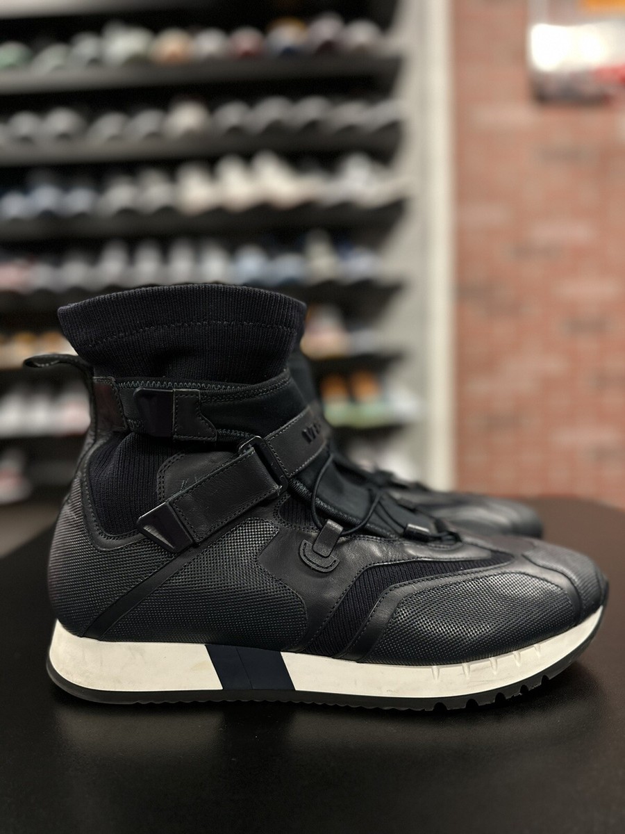 46EU/13US Versace Men’s Fashion Sneakers Shoes Navy Blue HighTop Strap Laced