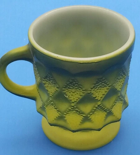 1 Vintage Anchor Hocking Fire-King Green Kimberly Diamond Coffee Mug