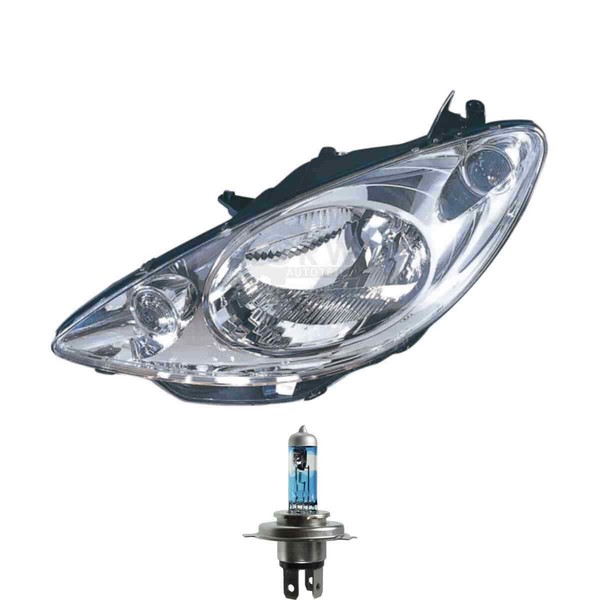 Halogen Scheinwerfer Links H4 Chrom FüR Peugeot 1007 Inklusive Lampen-image